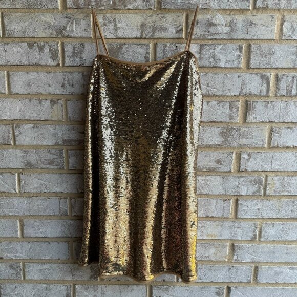 Free People Intimately Time to Shine Sleeveless Gold Sequin Mini Dress Size S - Picture 1 of 7
